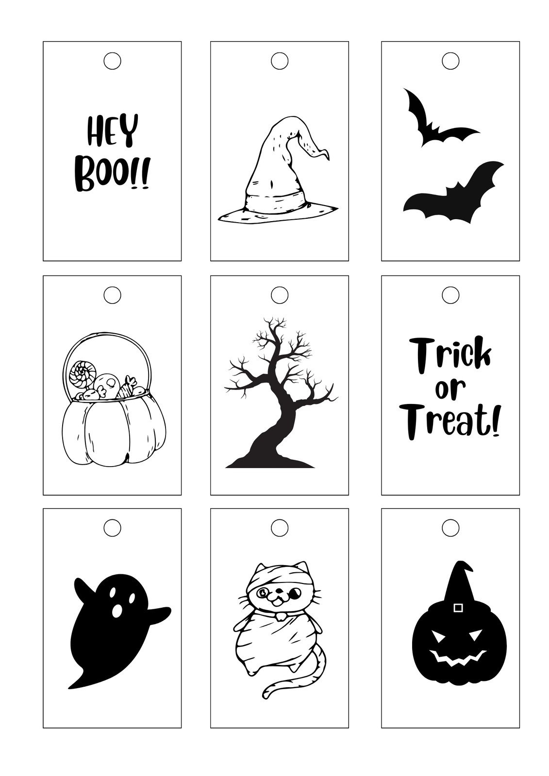 free printable halloween tags black and white