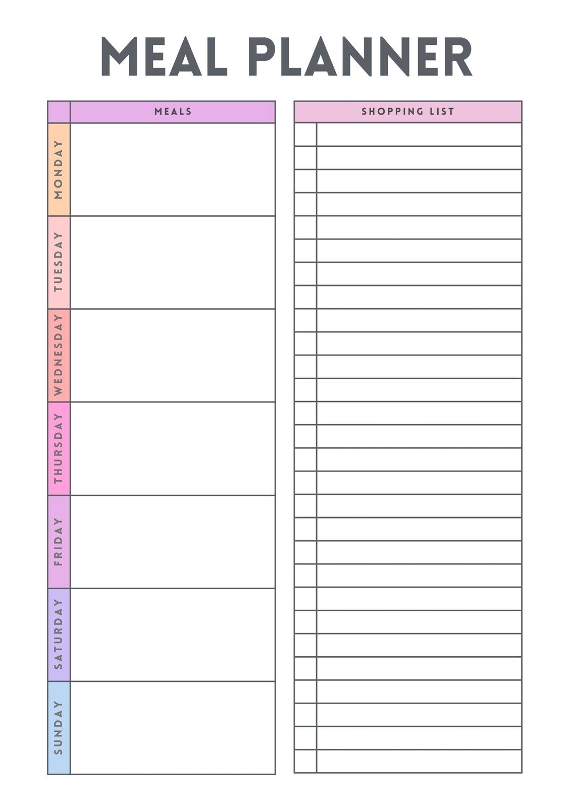 weekly meal planner and grocery list template