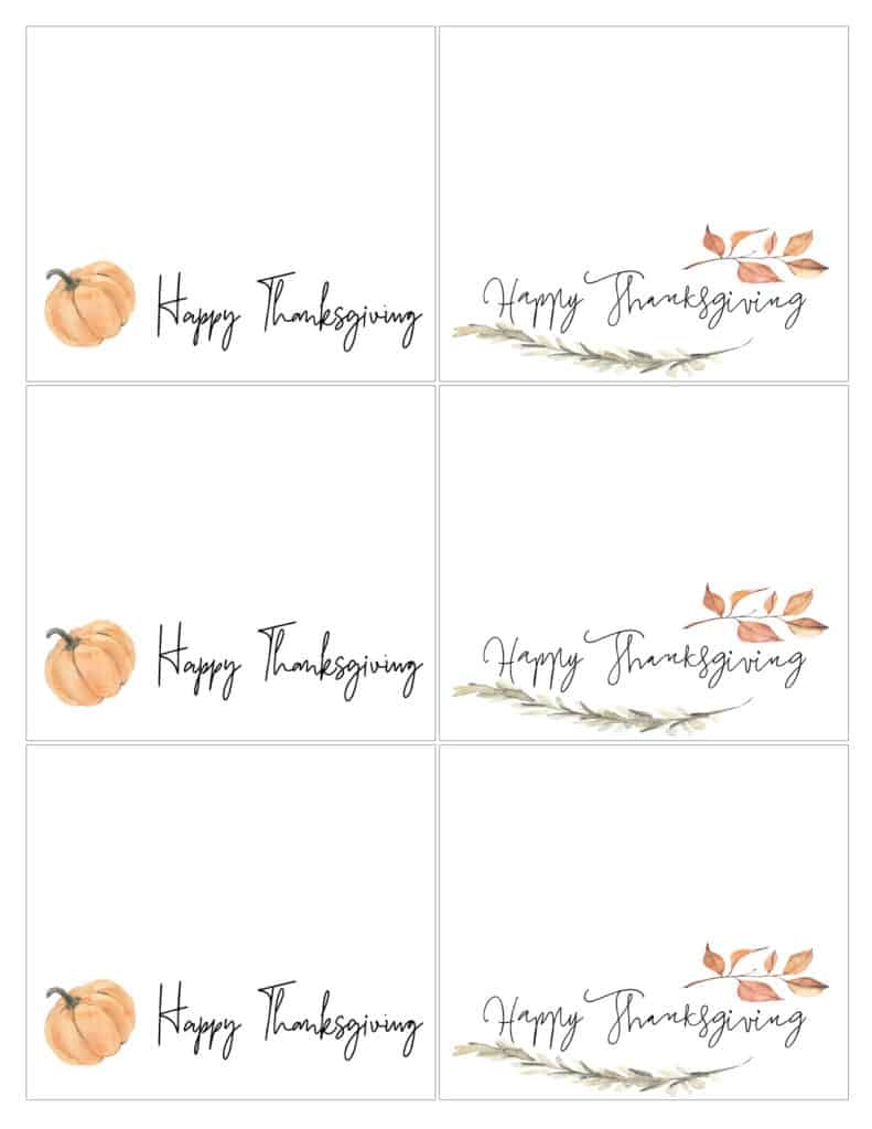 thanksgiving dinner place cards printable