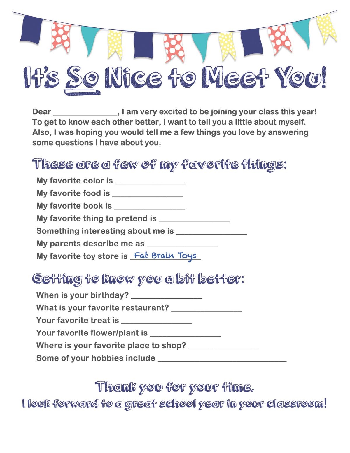 Get To Know Your New Teacher Free Printable