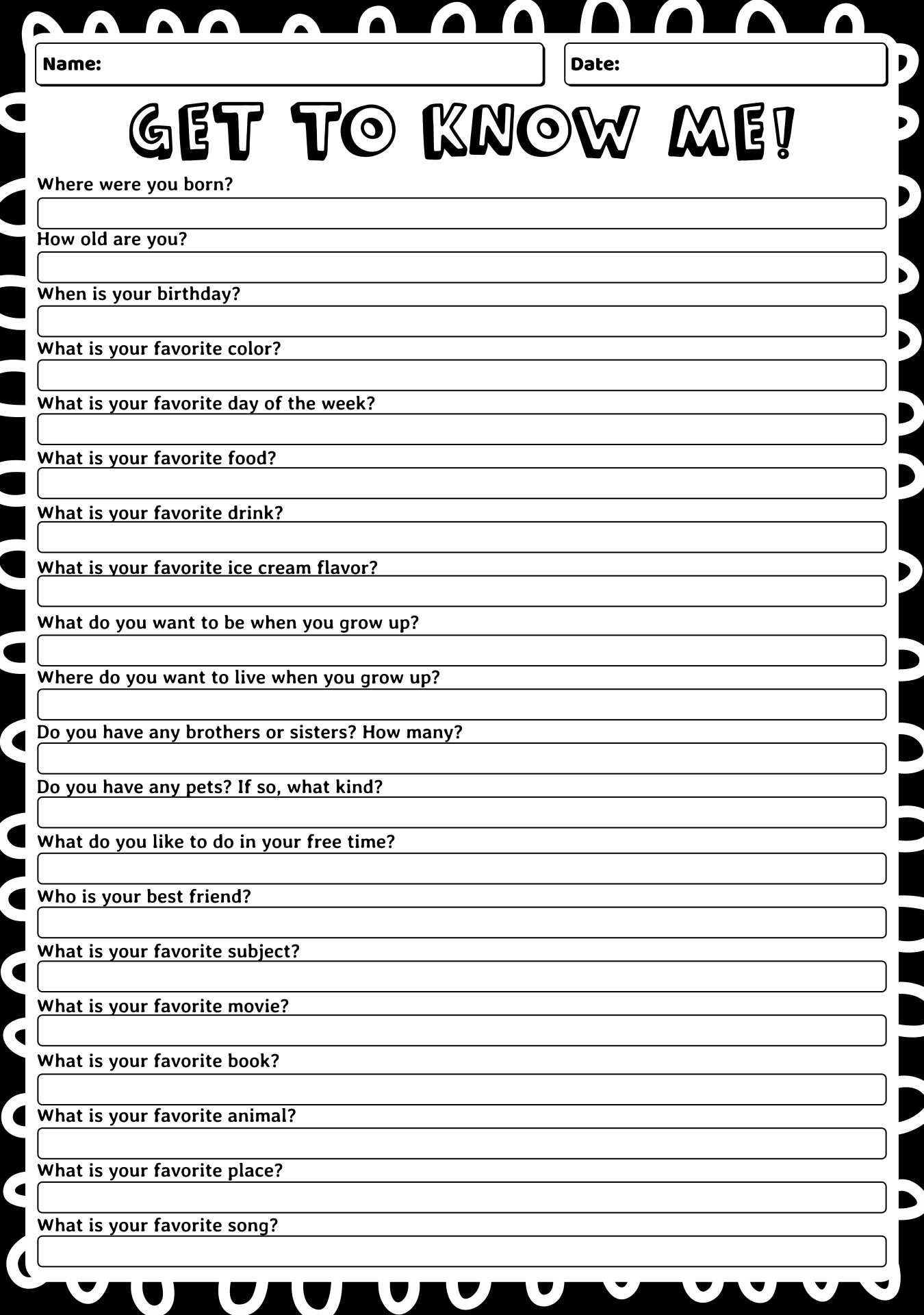 Getting To Know Student 10 Free PDF Printables Printablee