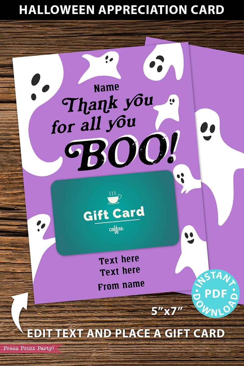 Halloween Gift Card Holder Thank You For All You Boo Purple Press Print Party Halloween Gift Card Holder Thank You For All You Boo Purple Press Print Party