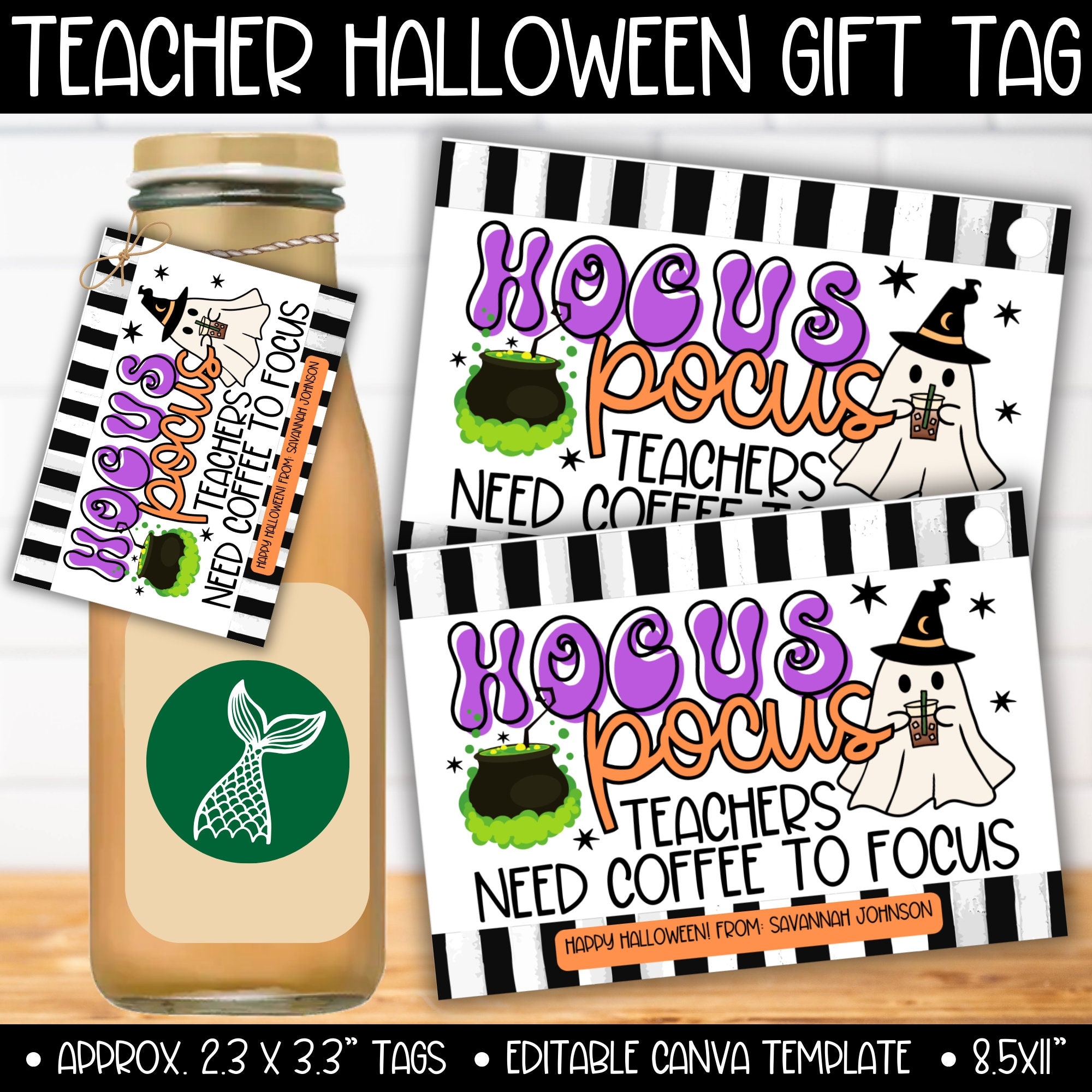 Halloween Teacher Coffee Gift Tag Template Coffee Lovers Gift Hocus Pocus Need Coffee To Focus Fall Teacher Staff Appreciation Etsy