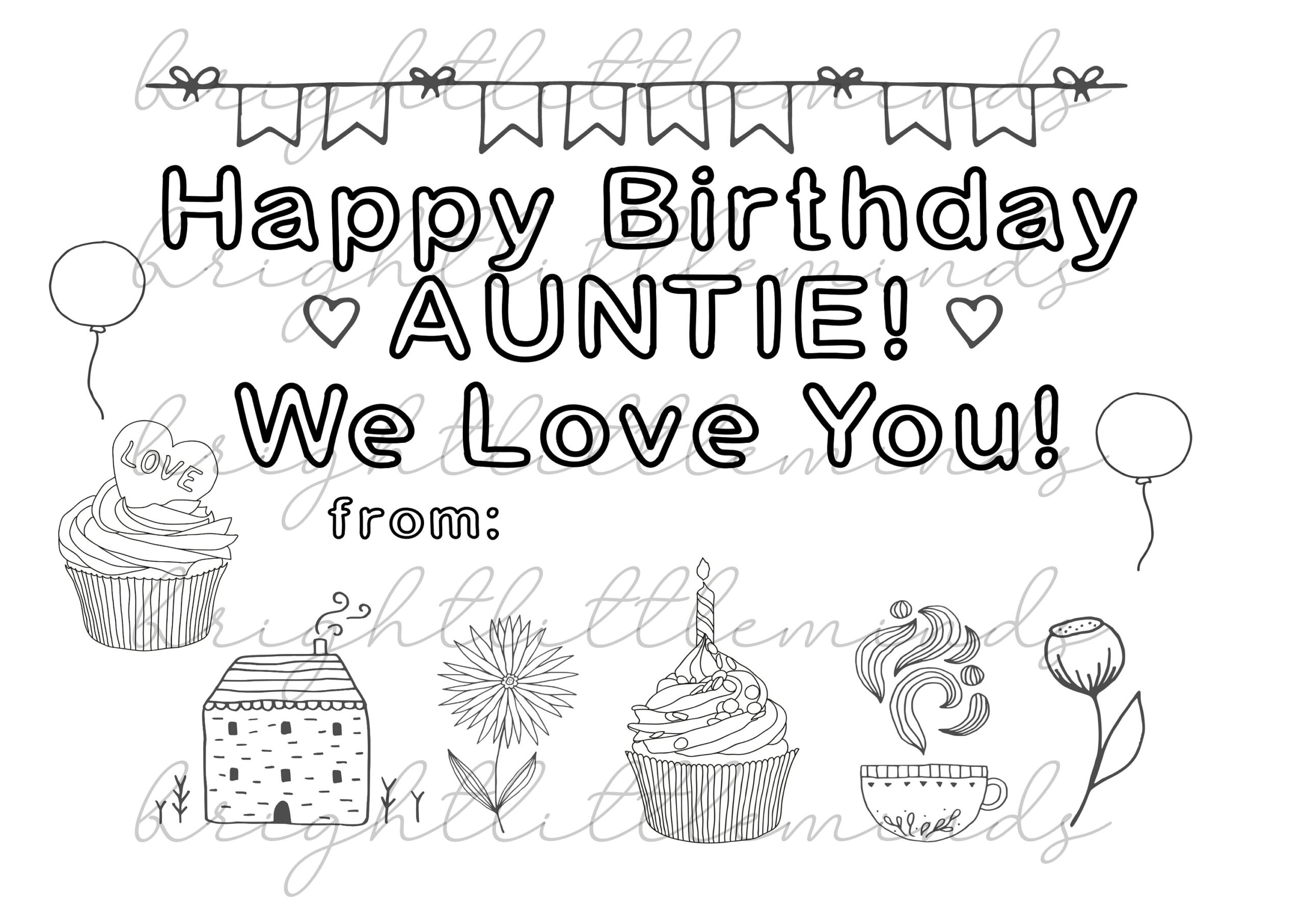 Instant Download Printable Happy Birthday Auntie DIY Kids Activity Coloring Gift Fun Card Made By Kids Letter A4 PDF Etsy