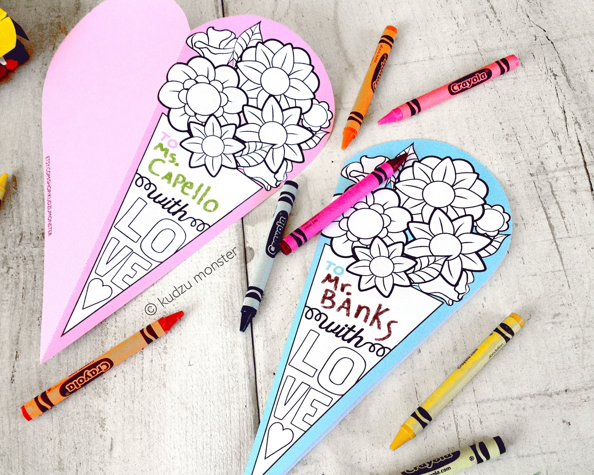 INSTANT DOWNLOAD Teacher Appreciation Day Blank Name Card Coloring Page Printable Bouquet Of Flowers Heart Craft Coloring Activity DIY Kids Etsy