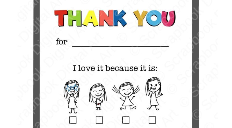 Kids Fill in Thank You Card Printable Flat Card PDF Etsy