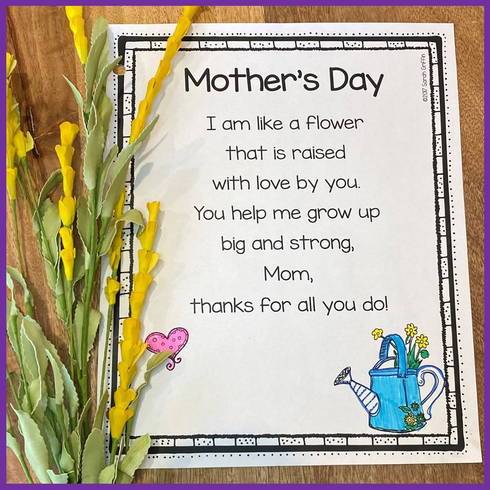 Mothers Day Poems For Kids Free Printable Little Learning Corner