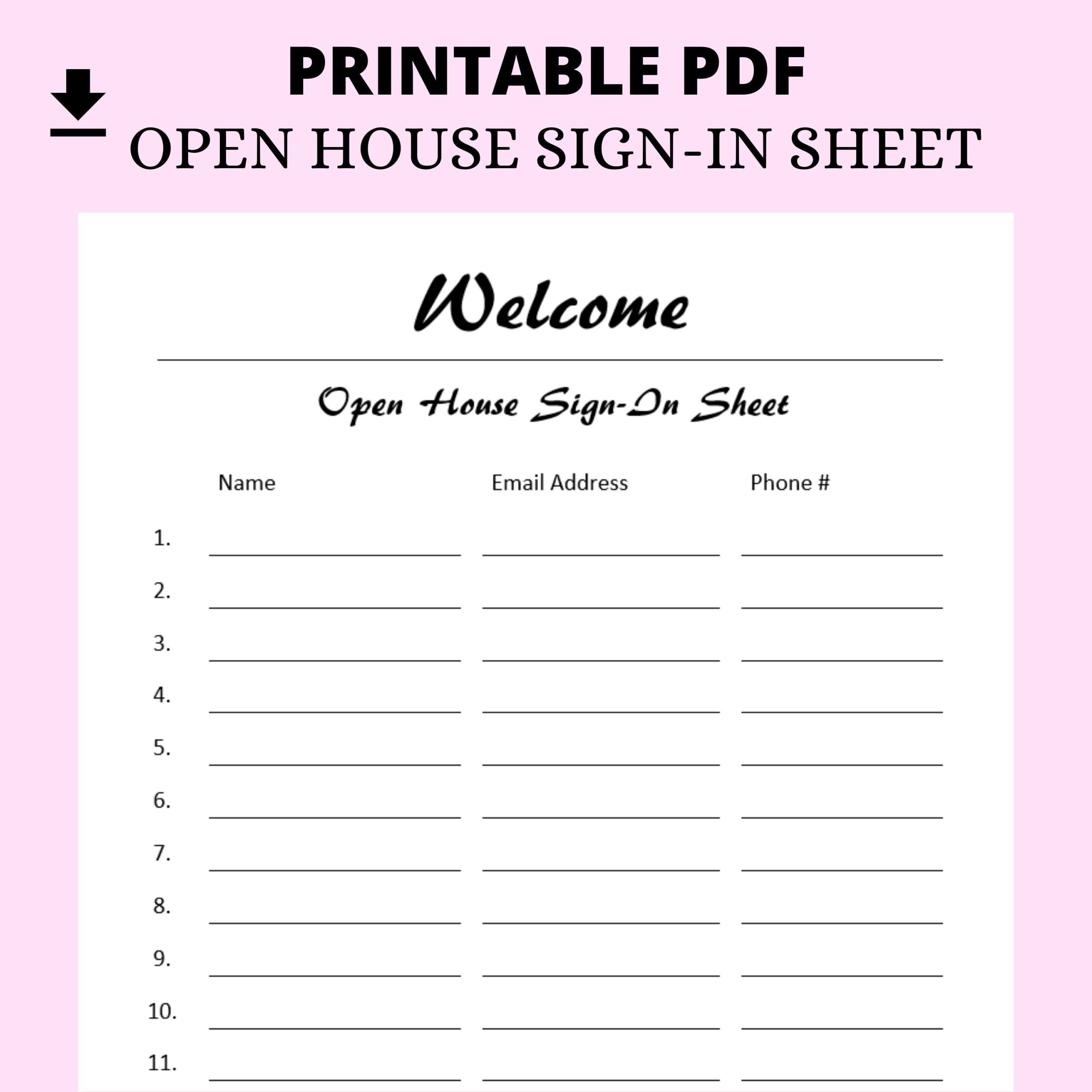 realtor open house sign in sheet printable