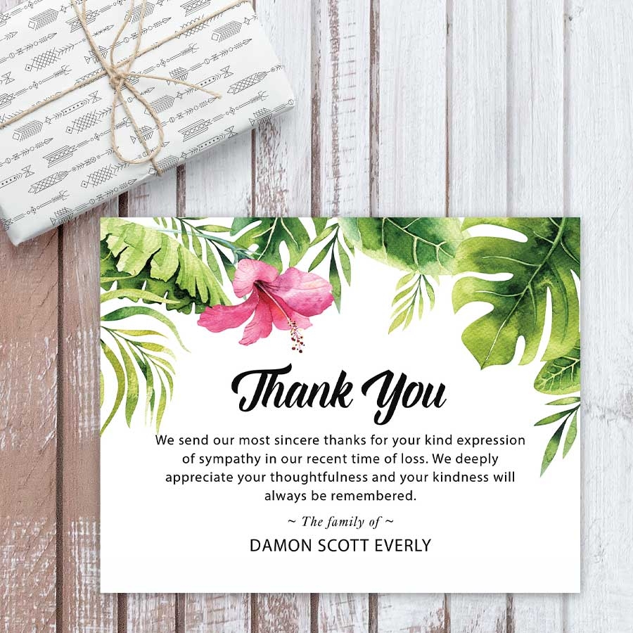 Palm Leaves Thank You Card Template Printable Customized Wording