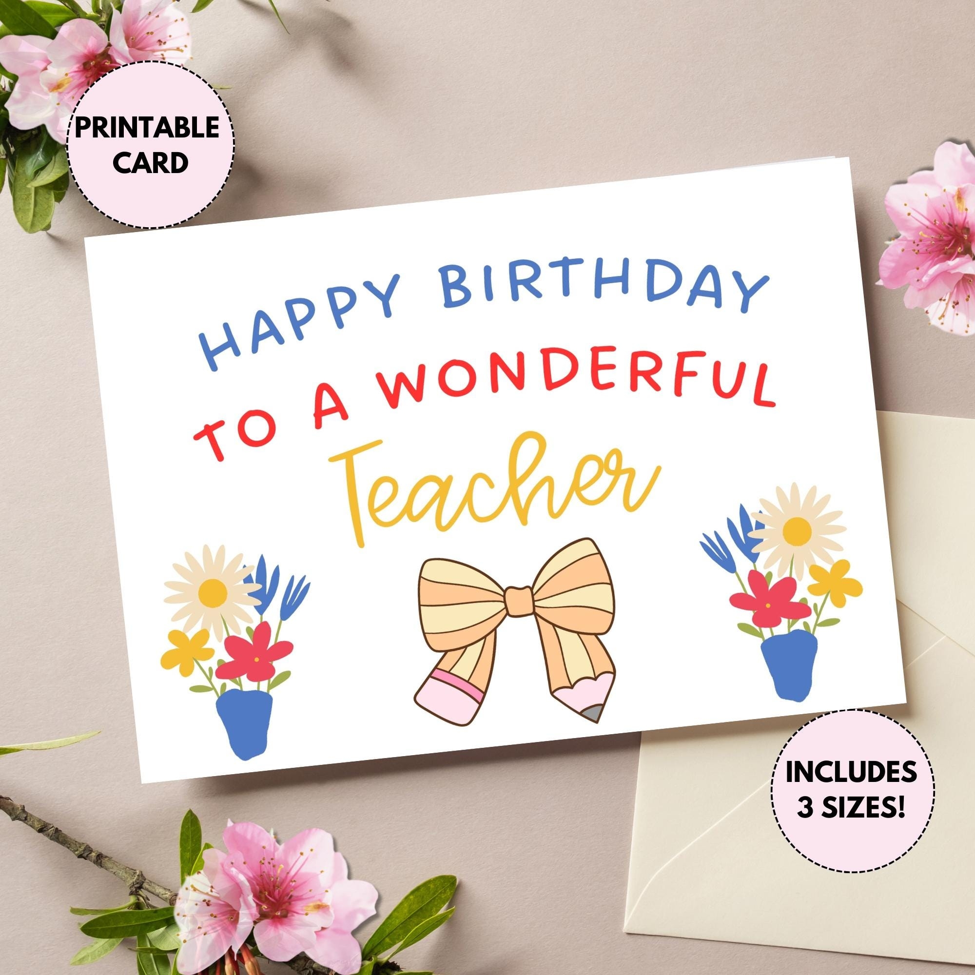Printable Teacher Birthday Card Happy Birthday Card For Teacher Downloadable Birthday Card Digital Teacher Birthday Gift Etsy