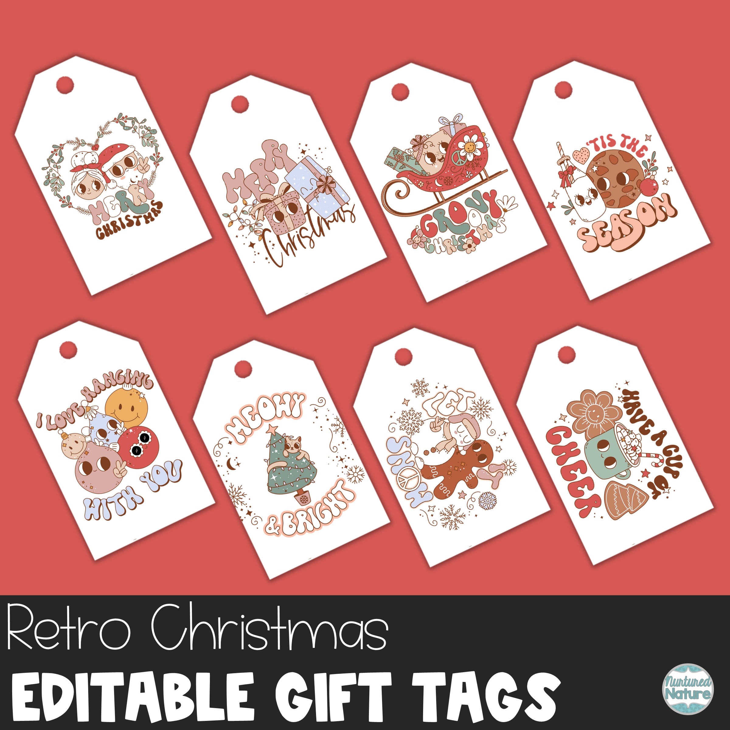 Retro Christmas Gift Tags Editable Treat Tags Personalized Gifts For Students Made By Teachers