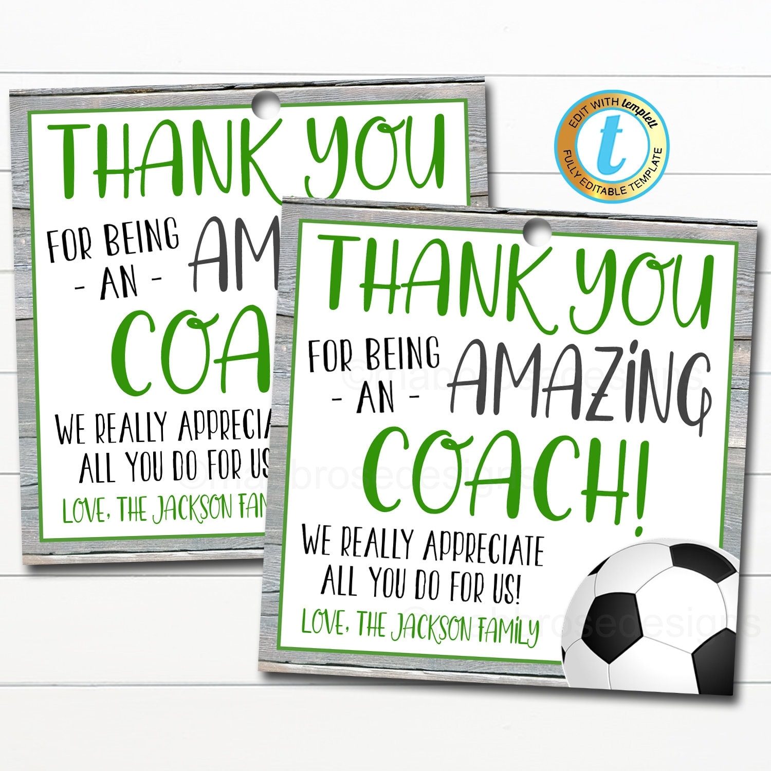 Soccer Coach Gift Tag School Sports Team Appreciation Thank You To An Amazing Coach End Of Soccer Season Printable DIY Editable Template Etsy Australia