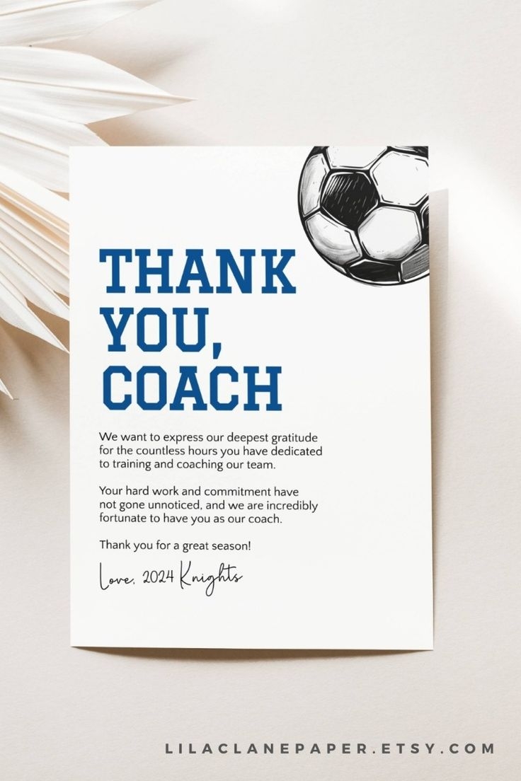 Soccer Coach Thank You Card Printable Thank You Card For Soccer Coach Coach Thank You