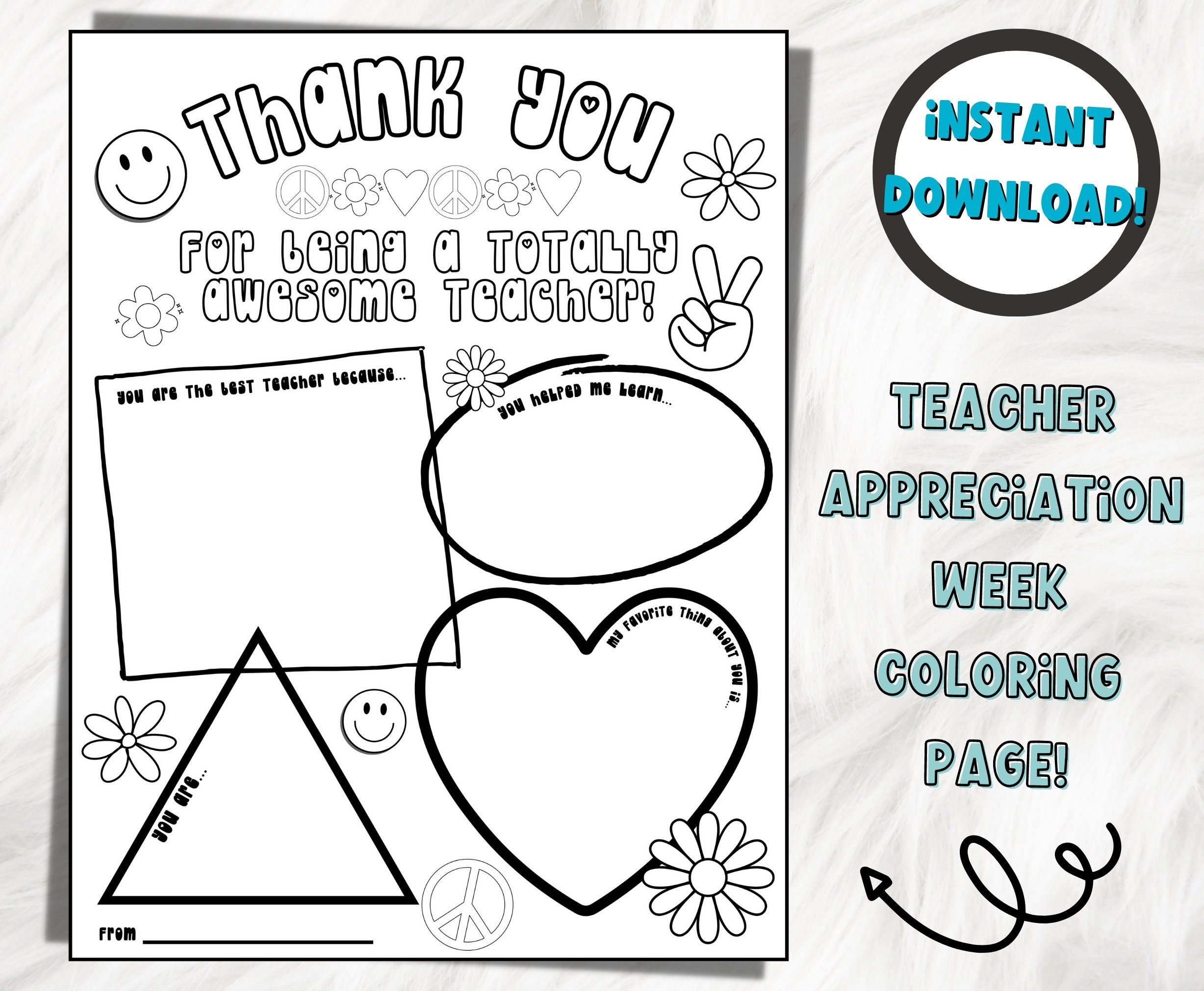 Teacher Appreciation Week Printable Coloring Page Teacher Worksheet Teacher Appreciation Bulk Gift Idea All About My Teacher Printable Etsy