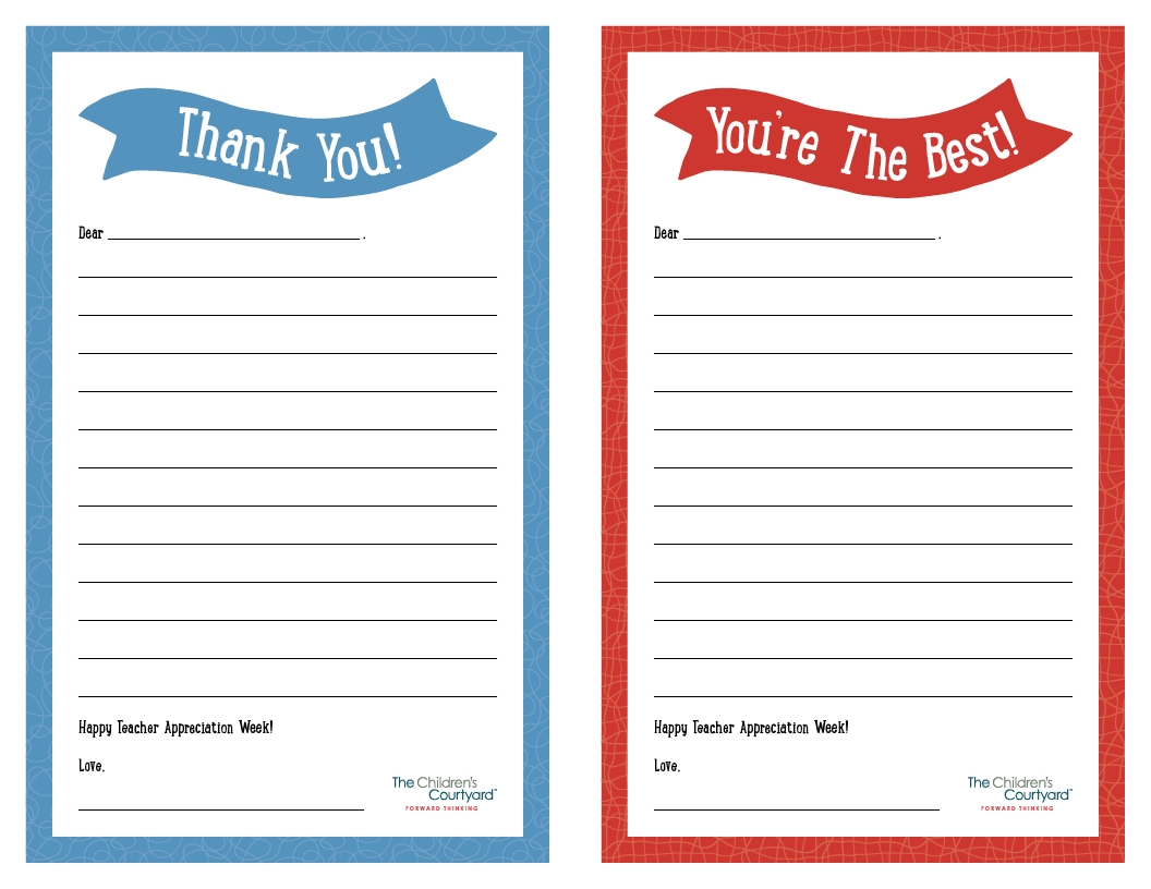 Teacher Appreciation Week Printable Thank You Notes Children s Courtyard Teacher Appreciation Week Printable Thank You Notes Children s Courtyard