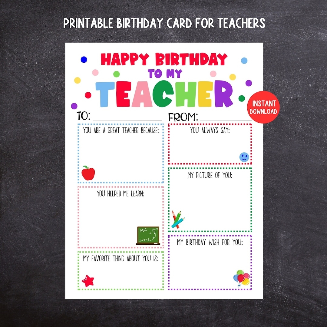 Teacher Birthday Card Printable Kids Birthday Card For Teachers Teacher Keepsake Kids Fill In The Blank Birthday Card For Teacher Etsy Teacher Birthday Card Printable Kids Birthday Card For Teachers Teacher Keepsake Kids Fill In The Blank Birthday Card For Teacher Etsy