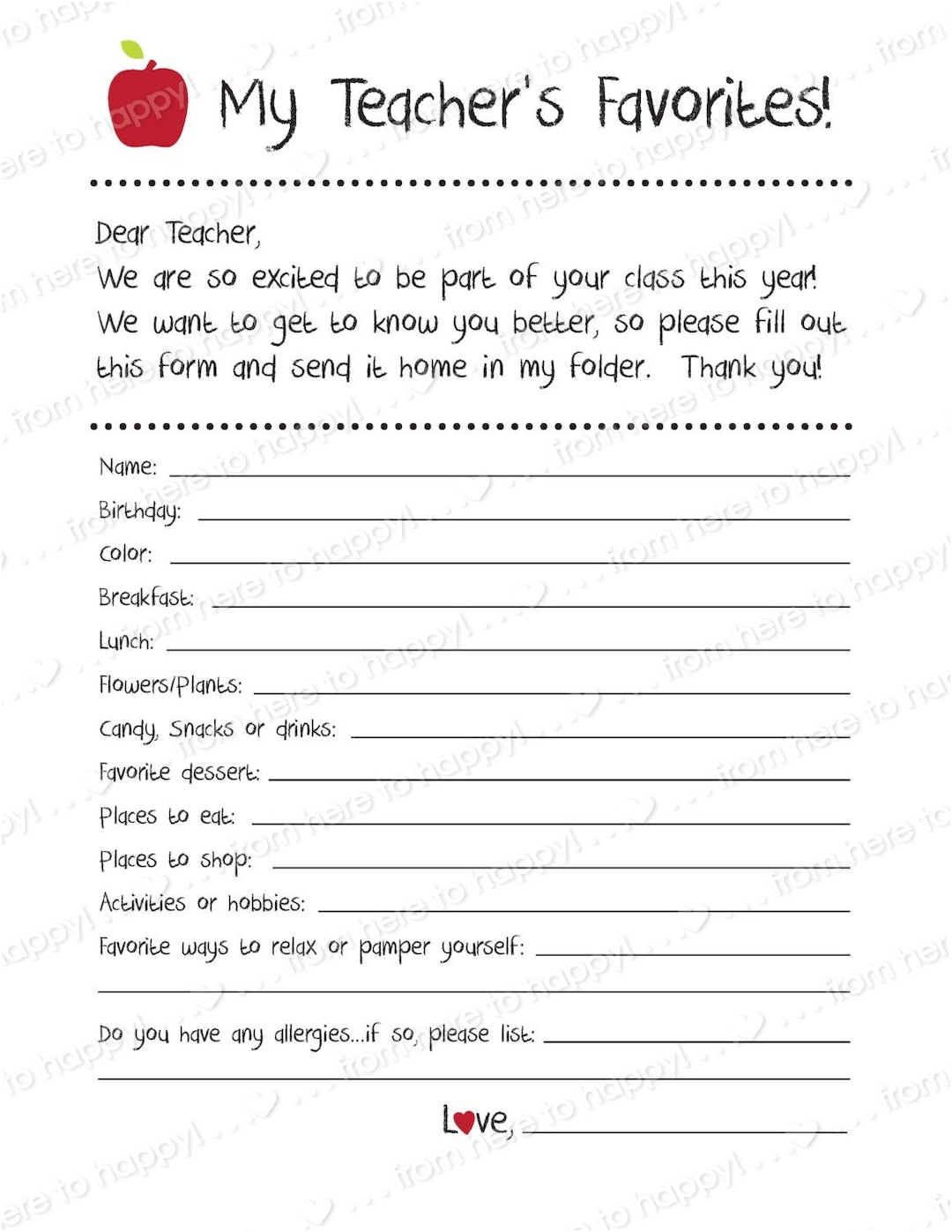 Teacher Gifts Teacher Appreciation Get To Know Your Teacher Etsy