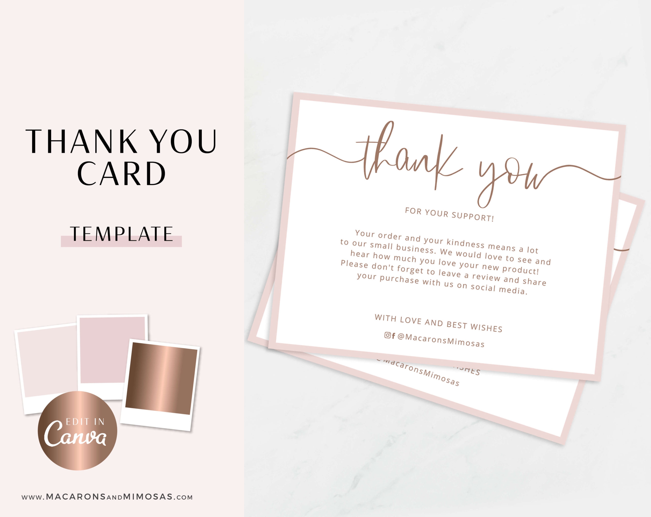 Thank You Card Template For Canva Macarons And Mimosas