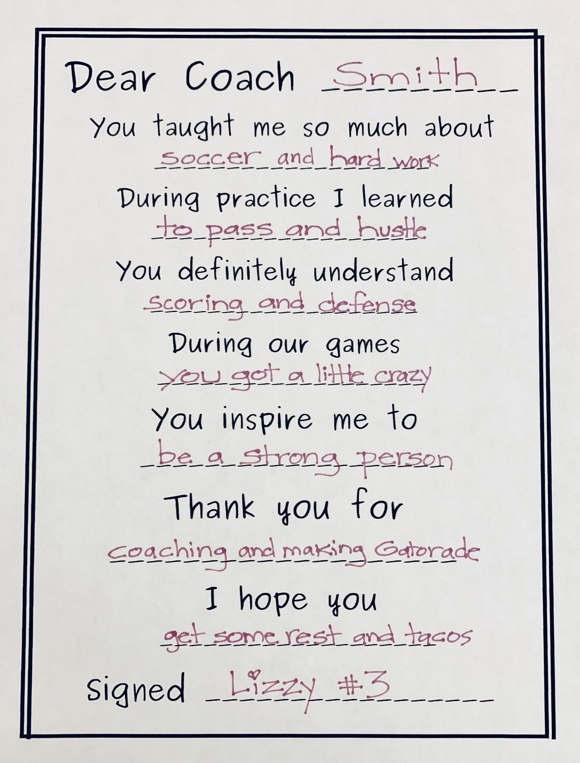 Thank You Coach Note PRINTABLE Coach Gift From The Team Coach Appreciation Coach Mad Libs To Coach From Players Etsy