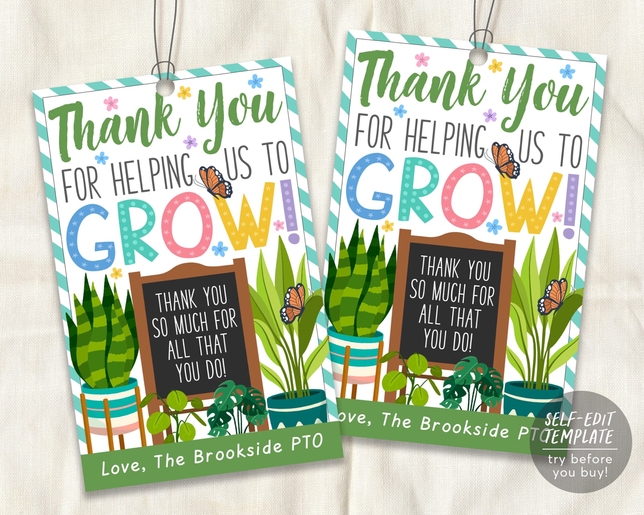 Thank You For Helping Us Grow Gift Tags Editable Template Plants Garden Flower Floral Bloom Spring Theme Favor Tag School Teachers PTO PTA Etsy