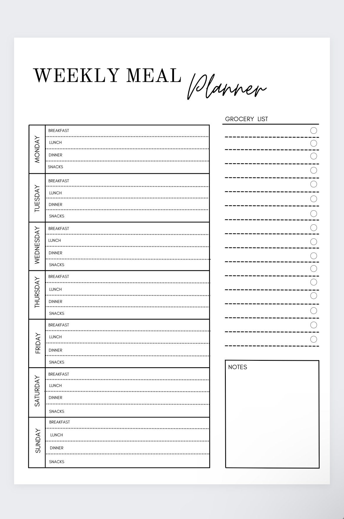 Weekly Meal Planner Grocery List Printable Template PDF Etsy Denmark