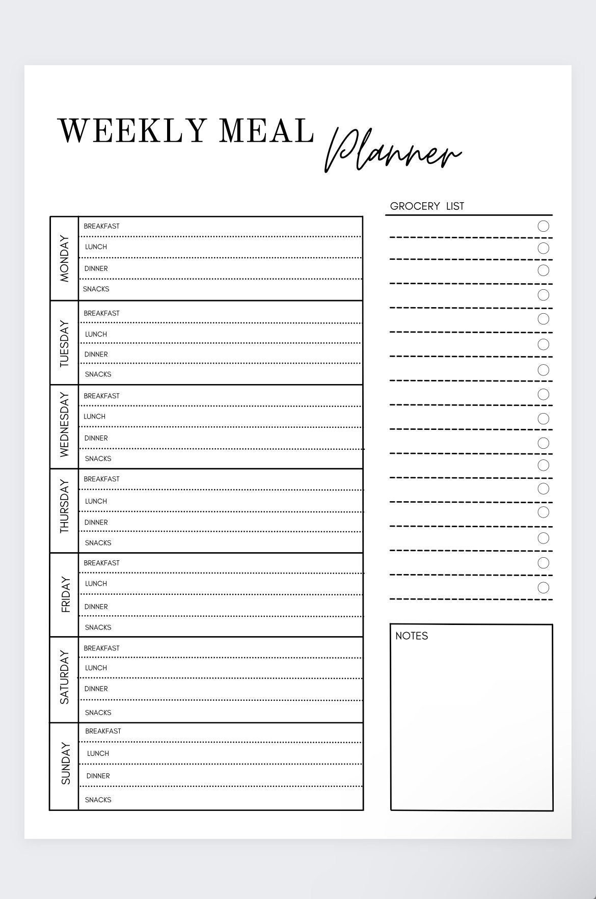 Weekly Meal Planner Grocery List Printable Template PDF Etsy Finland